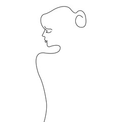 Wall Mural - Woman pastel art one line drawing. Female hair bun. Black and white. White background. Line drawing.