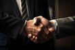 Two businessmen shake hands. Handshake deal symbol. Business concept. Contract signing. AI generated, human enhanced