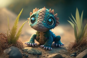 Wall Mural - Cute adorable baby dragon, selective focus. AI generated, human enhanced