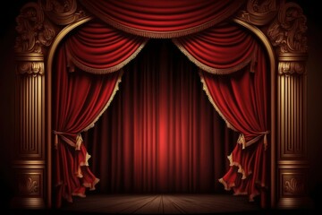 Wall Mural - Magic theater stage red curtains. Show concept. AI generated, human enhanced