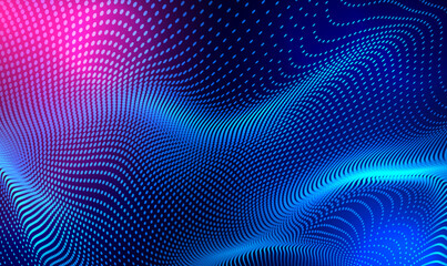Fototapete - Abstract gradient 3d wave of big data particles digital technology background futuristic vector illustration.Abstract wave moving dots flow particles,hi-tech background.Artificial intelligence. Vector