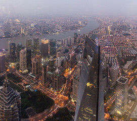 Wall Mural - Aerial view of Shanghai skyscrapers with Huangpu river, China