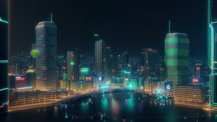 Wall Mural - Futuristic city in the day lighting background. Generative AI
