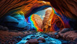 Kaleidoscopic Rainbow Canyon Wavy Colorful Rock Walls generative ai illustration