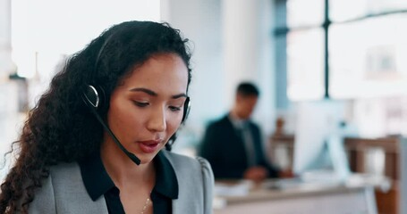 Aufkleber - Business woman, call center and face consulting with headphones in telemarketing, customer service or support. Happy female consultant talking on headset in contact us for online advice at the office