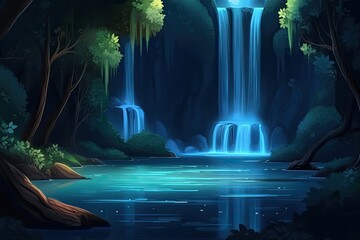 Wall Mural - serene waterfall in the heart of a lush green forest. Generative AI