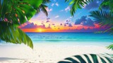 Fototapeta  - Tropical beach with ocean on background. Generative AI
