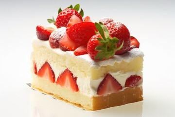 Sticker - slice of strawberry cake with whipped cream. Generative AI