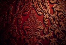 Red Wallpaper With Damask Pattern. Generative AI