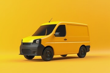 Courier delivery van, Carrier car on yellow background, Generative AI