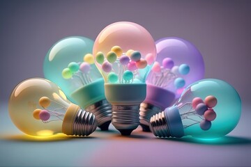 Wall Mural - Light bulbs with colorful background, colored lamps, Generative AI