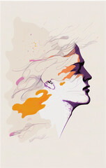 Poster - Abstract portrait illustration digital art face person poster background artwork 
minimal expressionism line art drawing style yoga peaceful graphic design character generative ai