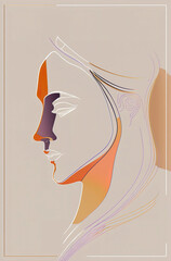 Poster - Abstract portrait illustration digital art face person poster background artwork 
minimal expressionism line art drawing style yoga peaceful graphic design character generative ai