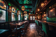 Irish pub interior design, green. Generative AI