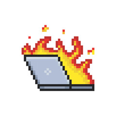 Burning computer, pixel art object