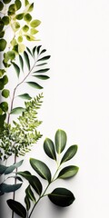 Wall Mural - Photograph taken horizontally, focusing on the greenery on the left side of the frame. white area to fill with your advertising or content. Generative AI