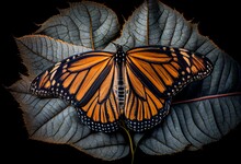Monarch Butterfly On Brown Leaf. Generative AI
