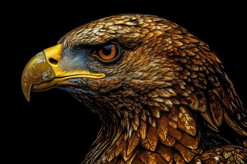 Sticker - images of the head of a golden eagle. a piece of art featuring a raptor. Close to. Generative AI