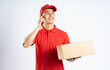 © Q88 - portrait of asian delivery man on white background