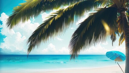 Wall Mural - Tropical beach with ocean on background. Generative AI