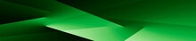 Modern Dark Green Abstract Background. Minimal. Color Gradient. Geometric Shape. Lines, Stripes And Triangles. 3d Effect. Glow. Futuristic. Web Banner. Wide. Panoramic. Design.