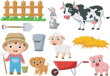 Set Of Farmer Cartoon Elements