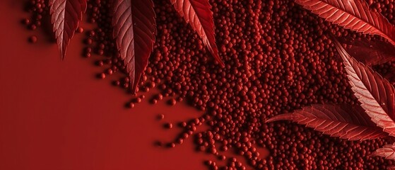 Wall Mural - Red Canabis Texture Background, Red Herb Pattern