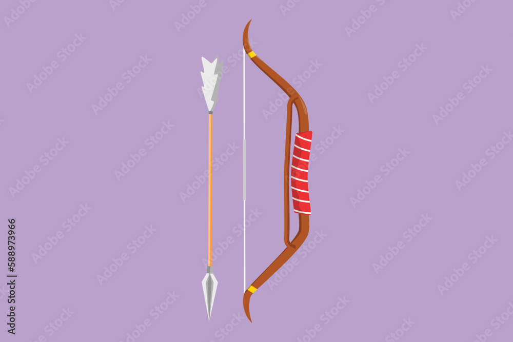 Vector Longbow Character flat drawing arrow and bow Indian archery weapon logo, label ...