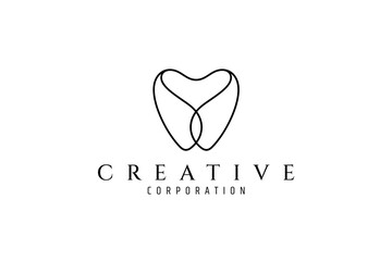 Wall Mural - simple tooth dental shape logo with line art design style concept