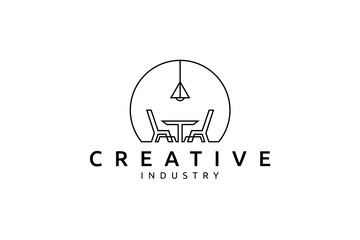 Wall Mural - furniture interior table and chairs logo in linear design style