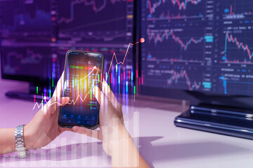 Graph chart of stock market investment trading. Wealth management with risk diversification. Concept of success in online trading. Mobile app.