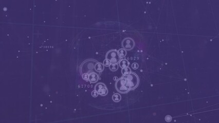Poster - Animation of profile icons floating over network of connections against blue background