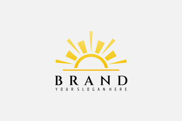 Wall Mural - sunrise logo with sunlight in simple flat design style and yellow color predominance