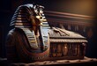 Ancient Egyptian sarcophagus with a mummy in a pyramid. AI-generated. Generative AI