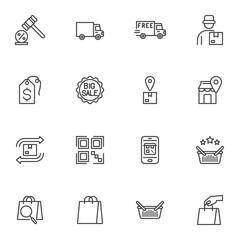 Wall Mural - Shopping and ecommerce line icons set