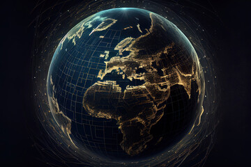 Poster - Global network concept. World map point. Global network planet Earth. 3D rendering. Generative Ai