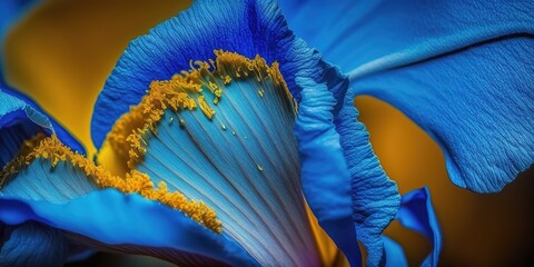 Sticker - Iris flower petals in outdoor garden, close up and in macro. Generative AI