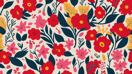 Wall Mural - vector watercolor colorful flowers pattern, seamless floral pattern, seamless pattern with flowers, seamless pattern with red flowers, seamless floral background