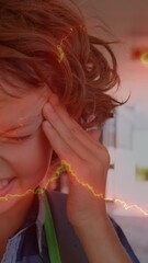 Poster - Animation of lightnings over caucasian boy with headache
