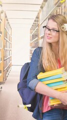 Poster - Animation of certificates falling over caucasian female student with books