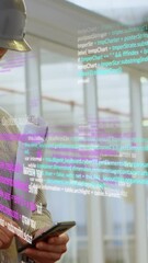 Poster - Animation of data processing over caucasian male worker using smartphone