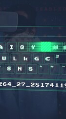 Poster - Animation of digital data processing on keyboard over biracial businessman wearing vr headset