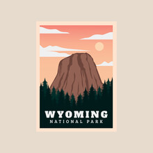 Wyoming National Park Print Poster Vintage Vector Symbol Illustration Design