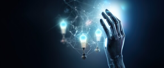 Fototapete - Robot hand connected to the bulb power network. Generative AI