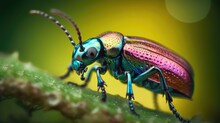 Macro View Of A Tiny Insect In Vivid Colors, Showcasing The Intricate Details And Stunning Hues Of The Insect's Body And Wings. Generative AI