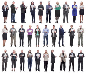 Wall Mural - group of people demonstrating tablet looking at camera