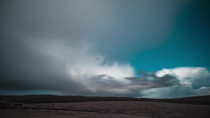 Wall Mural - Time lapse of the moonlit, winter night sky with the clouds passing by. Filmed on the Isle of Lewis, part of the Outer Hebrides of Scotland.