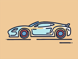 Wall Mural - Hand Drawn White sports car Vector Illustration. Race car transport sketch art illustration. Simple Sketched Hare ideal for Cards, Posters, Wall Art. T shirts.