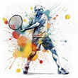 Abstract watercolor design of a tennis player - Generative AI