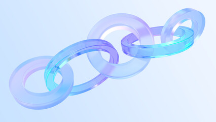 Poster - Glass chain of iridescent links 3d render. Border with connected crystal rings. Abstract holographic composition of geometric shapes with gradient texture, isolated graphic elements. 3D illustration